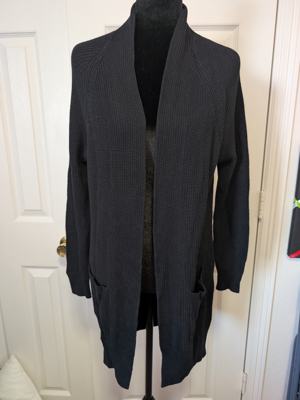 bp Black Open-Front Ribbed Long Cardigan